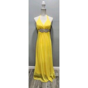 Eureka Women's Gown Formal Chiffon Yellow Dress Large